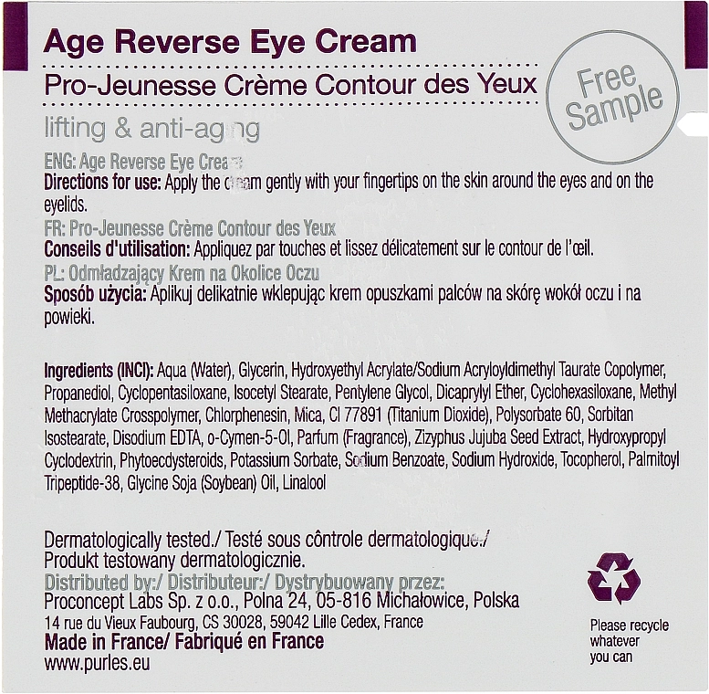 Purles Крем для век "Про-молодость" Clinical Repair Care 138 Age Reverse Eye Cream (пробник) - фото N2