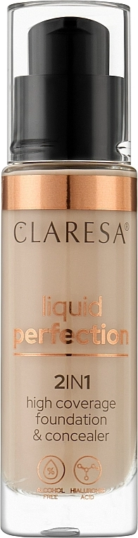 Claresa Liquid Perfection 2in1 High Coverage Foundation & Concealer Тональна основа для обличчя - фото N1