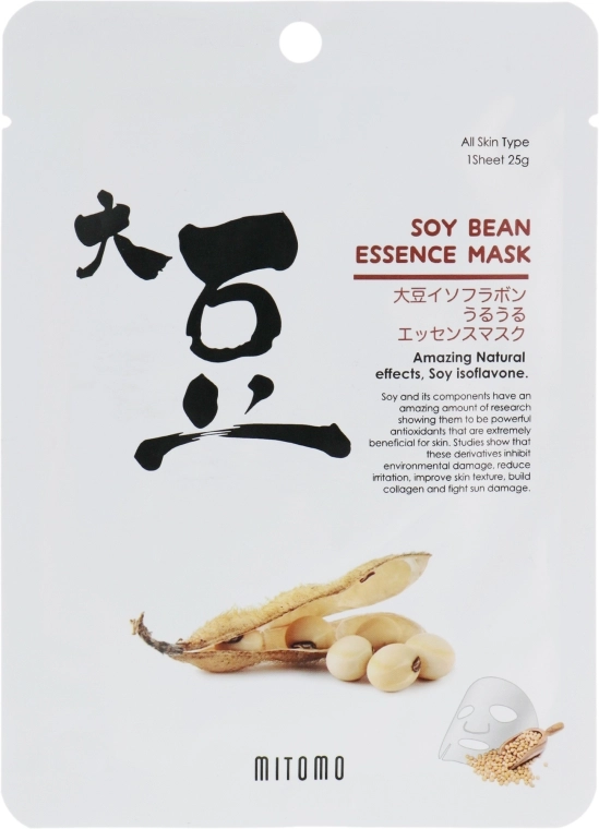 Mitomo Тканинна маска для обличчя, з бобами сої Soy Bean Essence Mask - фото N1