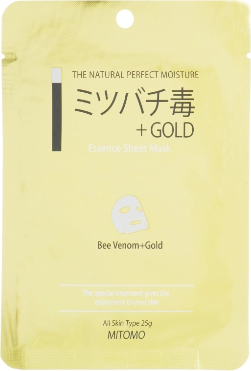 Mitomo Тканинна маска для обличчя "Золото і бджолиний яд" Essence Sheet Mask Bee Venom + Gold - фото N1