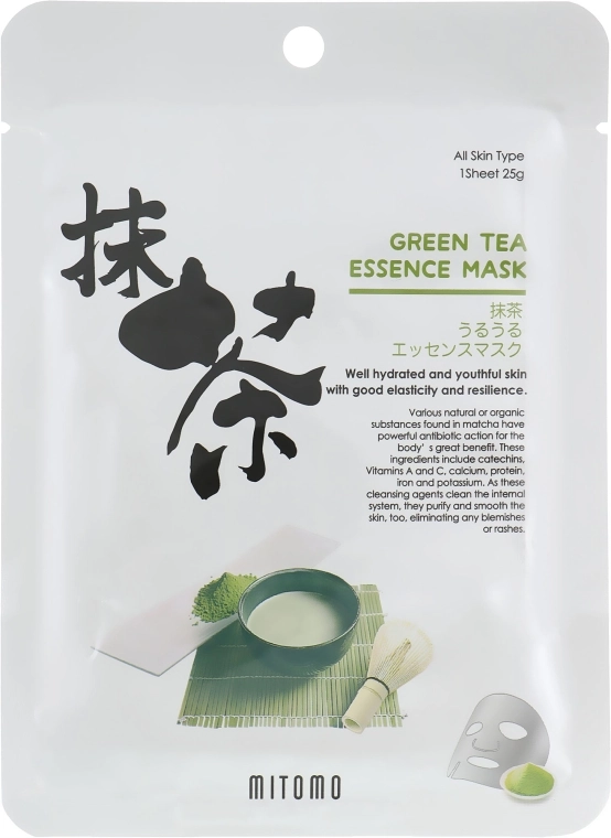 Mitomo Тканинна маска для обличчя, з екстрактом зеленого чаю Green Tea Essence Mask - фото N1