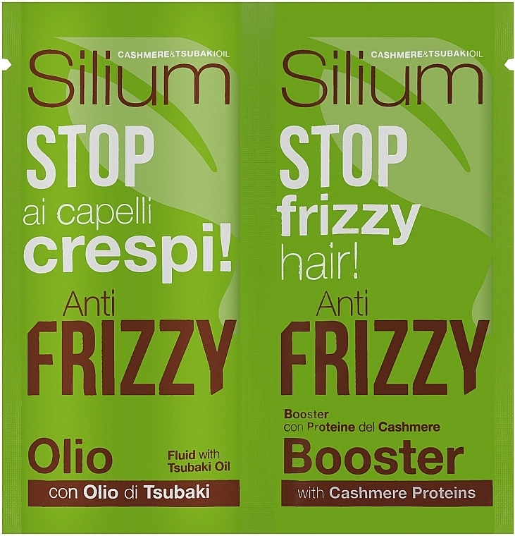 Silium Розгладжуючий флюїд-бустер для неслухняного волосся з протеїнами кашеміру і олією цубакі Anti-Frizz Hair Cashmere Proteins & Tsubaki Oil Kit Sachet (fluid/12ml+booster/12ml) - фото N1