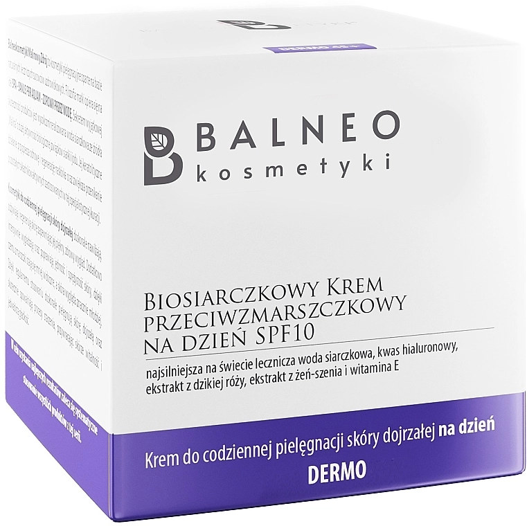 Balneokosmetyki Денний біосульфідний крем для обличчя проти зморщок з гіалуроновою кислотою та вітаміном Е для зрілої шкіри SPF10 - фото N1