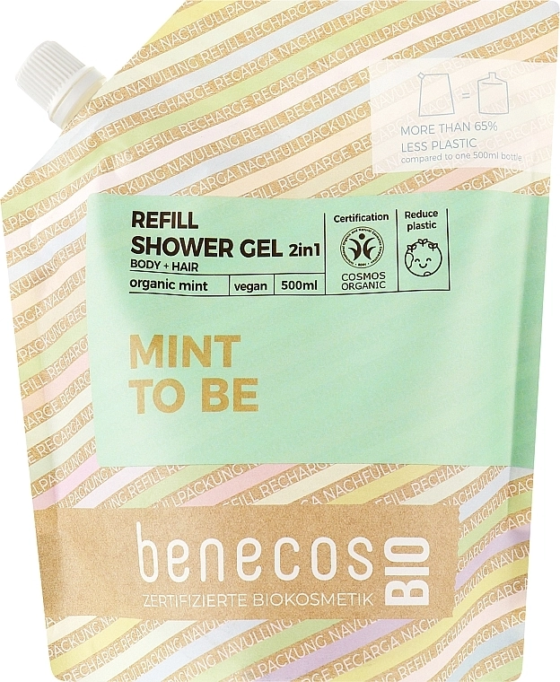 Benecos Гель для душу 2в1 Shower Gel and Shampoo Mint (змінний блок) - фото N1