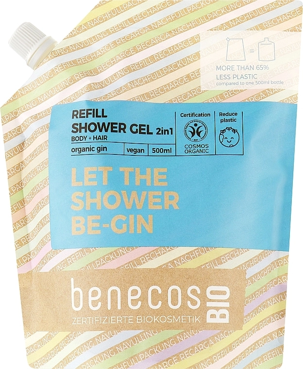Benecos Гель для душу 2в1 Shower Gel and Shampoo Organic Gin (змінний блок) - фото N1