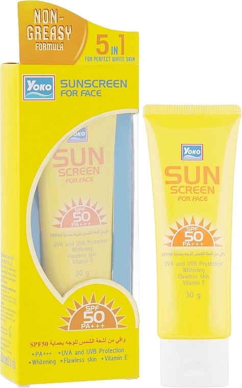 Yoko Сонцезахисний крем для обличчя Sunscreen For Face SPF 50 PA +++ - фото N1