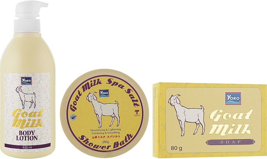 Yoko Набор косметический Goat Milk Set (salt/250g + soap/80g + b/lot/400ml) - фото N2
