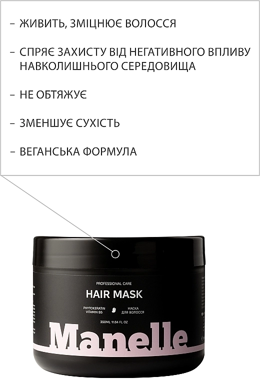 Manelle Маска для волосся Рrofessional Care Phytokeratin Vitamin B5 Mask - фото N2