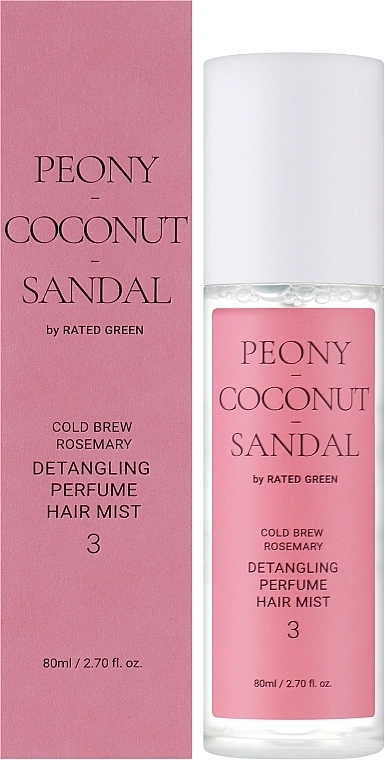 Rated Green Парфюмированный мист для волос "Пион, кокос, сандал" Cold Brew Rosemary Detangling Perfume Hair Mist 3 - фото N2