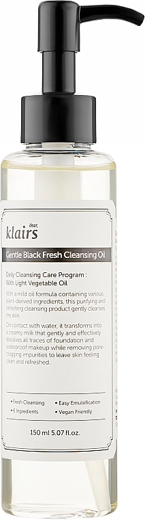 Klairs Gentle Black Fresh Cleansing Oil Увлажняющее гидрофильное масло - фото N1