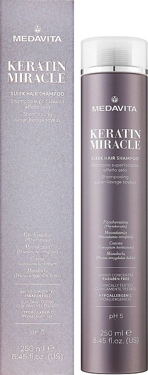 Medavita Ультраразглаживающий шампунь для волос с эффектом шелка Keratin Miracle Sleek Hair Shampoo - фото N3