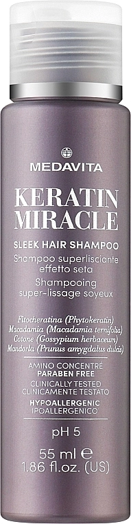 Medavita Ультраразглаживающий шампунь для волос с эффектом шелка Keratin Miracle Sleek Hair Shampoo - фото N1