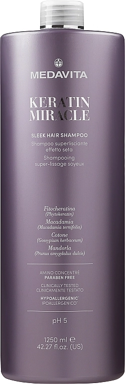 Medavita Ультраразглаживающий шампунь для волос с эффектом шелка Keratin Miracle Sleek Hair Shampoo - фото N4