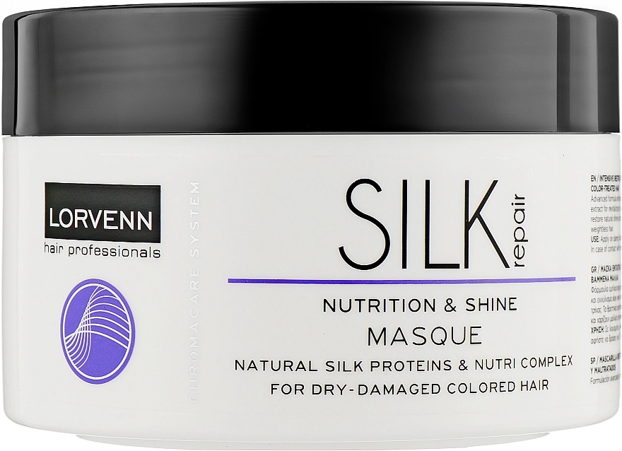 Lorvenn Интенсивная реструктурирующая маска с протеинами шелка для сухих, поврежденных, окрашенных волос Silk Repair Nutrition & Shine Mask - фото N1