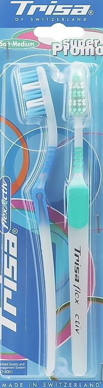 Trisa УЦЕНКА Набор зубных щеток "Флекс Актив", средней мягкости, синяя + зеленая Flex Activ Soft-Medium * - фото N1