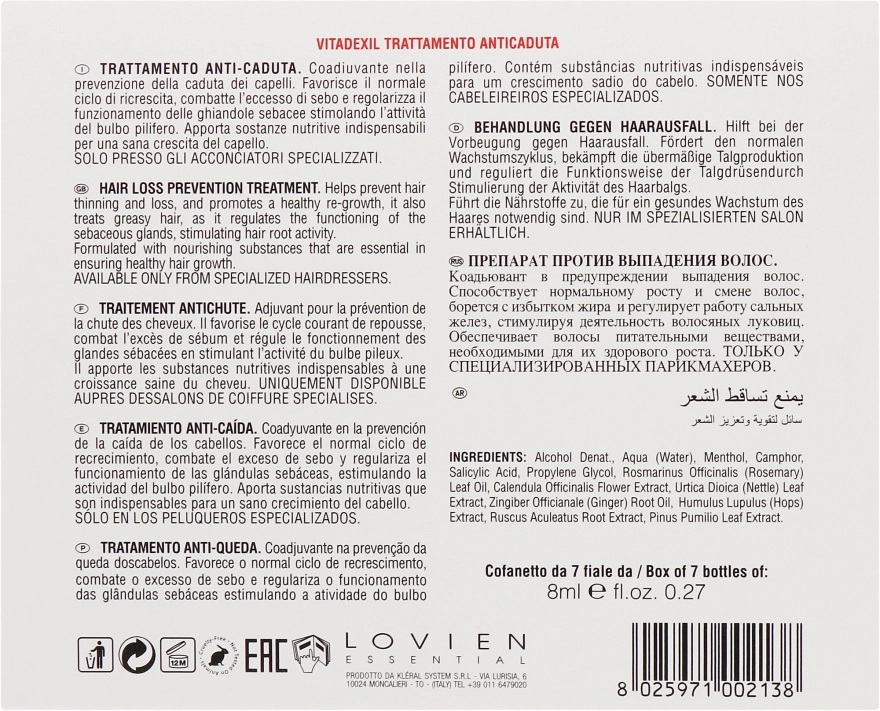 Lovien Essential Ампулы против выпадения волос Hair Loss Prevention Treatment Ampoules Vitadexil - фото N4