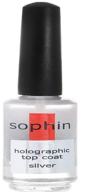Sophin Верхнє покриття для нігтів з голографічними частками, срібло Top Coat Holographic Silver - фото N1