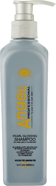 Angel Professional Paris Шампунь, що надає сріблястий відтінок знебарвленому, блондированому і сивому волоссю Perl Glossing Shampoo - фото N1