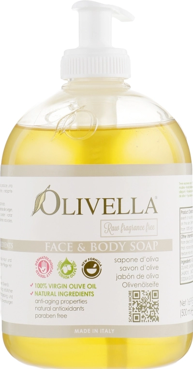 Olivella Мило рідке для обличчя і тіла для чутливої шкіри на основі оливкової олії - фото N1