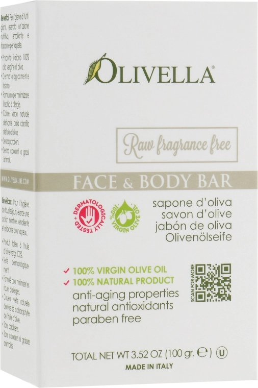 Olivella Мыло для лица и тела на основе оливкового масла, без запаха Face & Body Soap Olive - фото N1