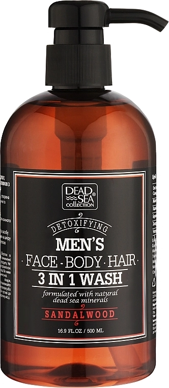 Dead Sea Collection Гель для душа, волос и лица для мужчин Men’s Sandalwood Face, Hair & Body Wash 3 in 1 - фото N1