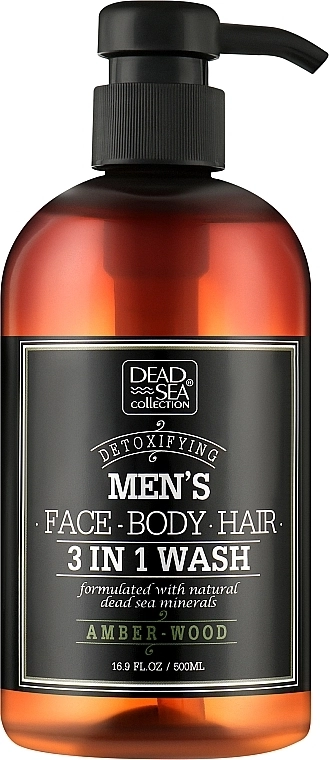 Dead Sea Collection Гель для душу, волосся і обличчя для чоловіків Men’s Amberwood Face, Hair & Body Wash 3 in 1 - фото N1