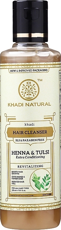 Khadi Natural Натуральный аюрведический шампунь из индийских трав "Хна-туласи" без SLS и парабенов Henna Tulsi Hair Cleanser - фото N1