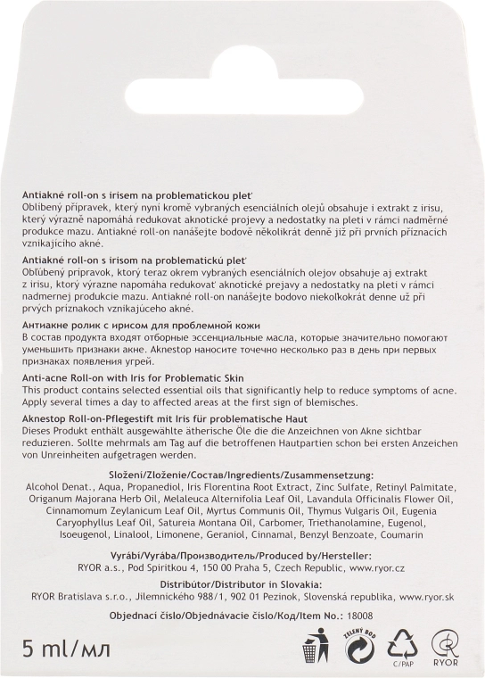 Ryor Антиакне ролик з ірисом для проблемної шкіри Aknestop Roll-On With Iris - фото N3