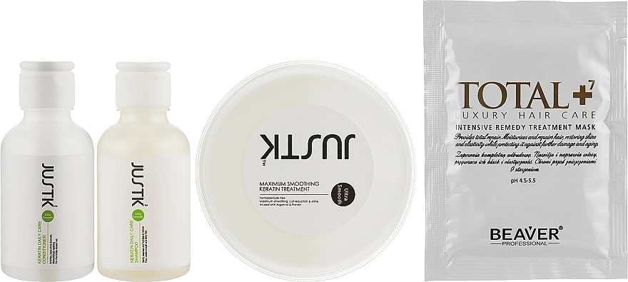 JustK Набір для нанопластики волосся (shmp/50ml + cond/50ml + keratin/50ml + mask/30ml) - фото N2
