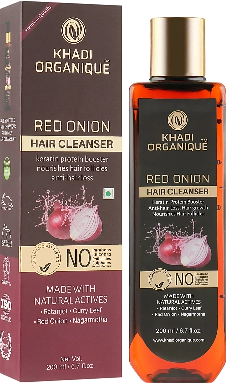 Khadi Organique Натуральний аюрведичний безсульфатний шампунь для зміцнення й росту волосся "Червона цибуля" Red Onion Hair Cleanser - фото N1