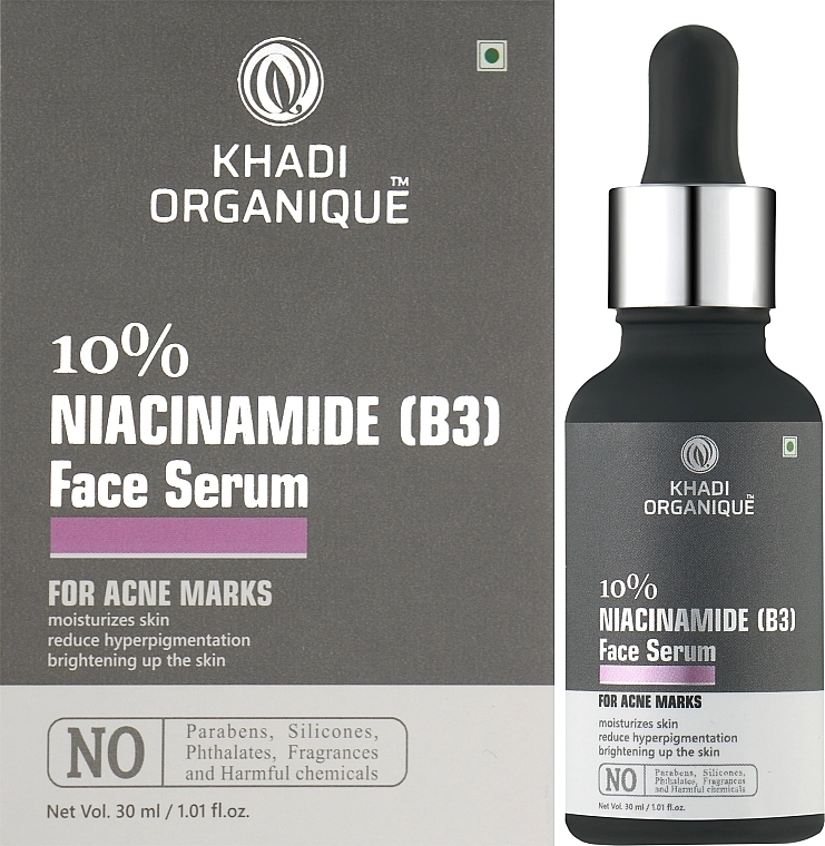 Khadi Organique УЦЕНКА Антивозрастная увлажняющая сыворотка с ниацинамидом (В3) 10% и цинком Niacinamide 10% + Zinc Anti-aging Face Serum * - фото N2