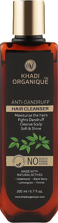 Khadi Organique Натуральний аюрведичний шампунь від лупи і для зміцнення волосся без сульфатів Anti-Dandruff Hair Cleanser - фото N1