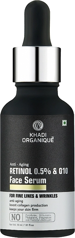 Khadi Organique Тонізувальна сироватка для омолодження шкіри "Ретинол 0.5% + Q10" Retinol 0.5% + Q10 Anti-aging Face Serum - фото N1