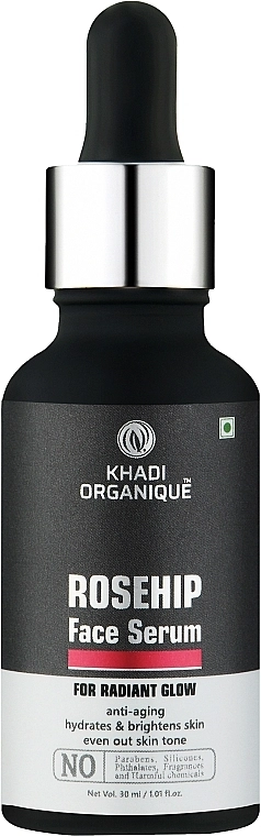 Khadi Organique Тонізувальна зволожувальна сироватка з олією шипшини проти зморщок і пігментних плям Rosehip Face Serum Repairs & Tones Skin - фото N1