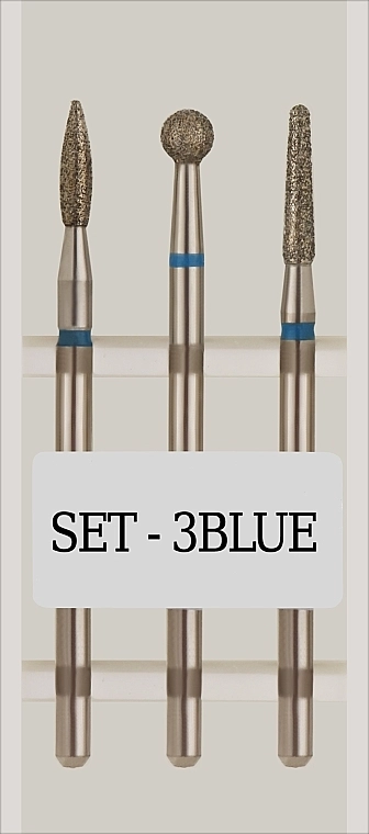 Nail Drill Стартовий набір фрез для щільної кутикули у пластиковому контейнері, 3 шт, 243 021B, 001 035B, 850 021B Set 1 Blue - фото N1