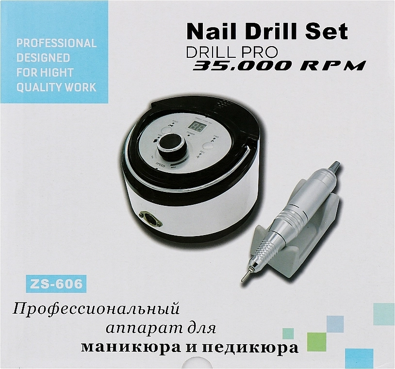 Nail Drill Фрезер для манікюру та педикюру ZS-606 Pink Professional на 65W/35000 об. + 6 покращених фрез - фото N7