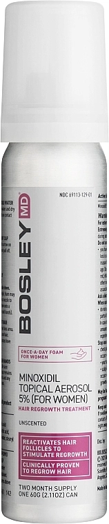 Bosley Пена с миноксидилом 5% для восстановления роста волос у женщин, курс 2 месяца Minoxidil Topical Aerosol - фото N1