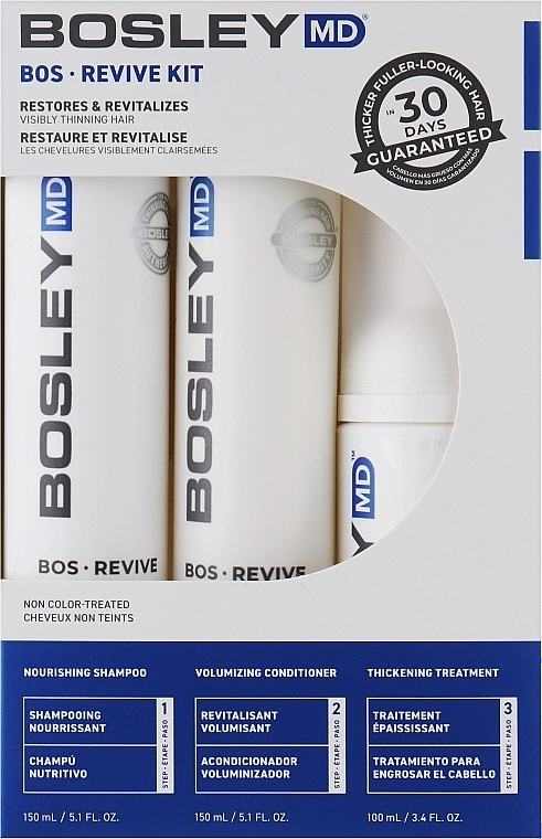 Bosley Набор для восстановления истонченных неокрашенных волос Bos Revive Kit (shm/150ml + cond/150 + treatm/100ml) - фото N1