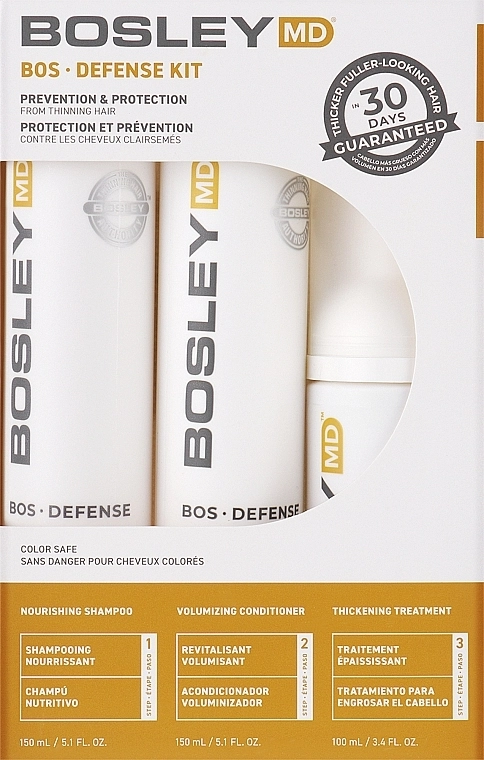 Bosley Набір для попередження стоншення волосся Bos Defense Kit (shm/150ml + cond/150 + treatm/100ml) - фото N1