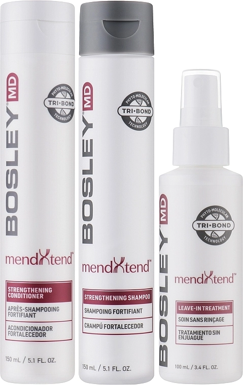 Bosley Набор для укрепления и питания волос MendXtend (shm/150ml + cond/150 + treatm/100ml) - фото N2
