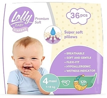 Lolly Підгузки дитячі "Premium Soft" 4 (7-18 кг), 36 шт. - фото N1