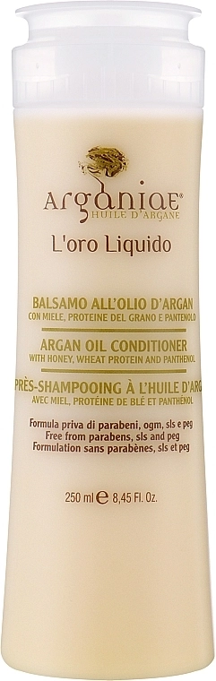 Arganiae Кондиціонер для всіх типів волосся з арганововою олією, медом, протеїнами і пантенолом L'oro Liquido Argan Oil Conditioner - фото N1