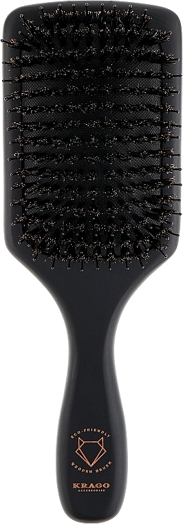 Krago Расческа для волос с натурального дуба с натуральной щетиной кабана, черная Eco Wooden Brush - фото N1