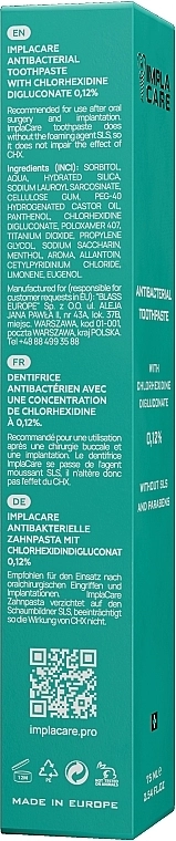 ImplaCare Антибактеріальна зубна з Біглюконатом Хлоргексидину 0,12 % ImplaCar - фото N3