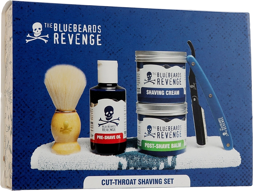 The Bluebeards Revenge Набір Cut-Throat Shaving Set (beard/oil/100/ml + cr/150ml + balm/150ml + shaving brush + shaver + towel) - фото N1