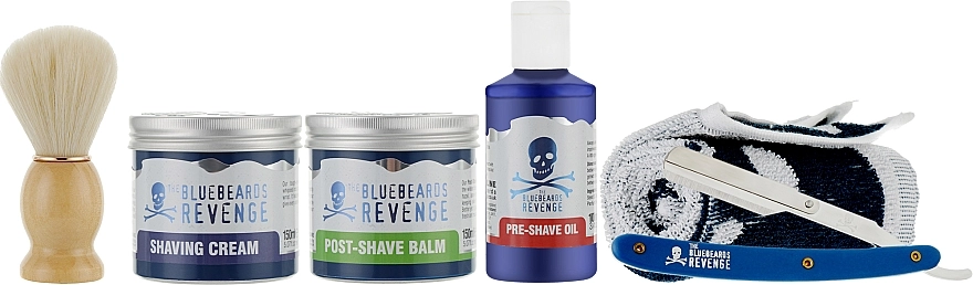 The Bluebeards Revenge Набор Cut-Throat Shaving Set (beard/oil/100/ml + cr/150ml + balm/150ml + shaving brush + shaver + towel) - фото N2