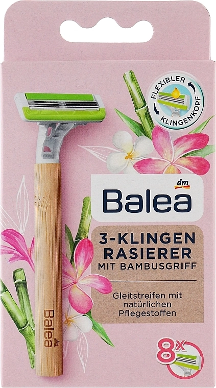 Balea Жіноча бритва з 3 лезами та бамбуковою ручкою + 8 змінних касет - фото N1