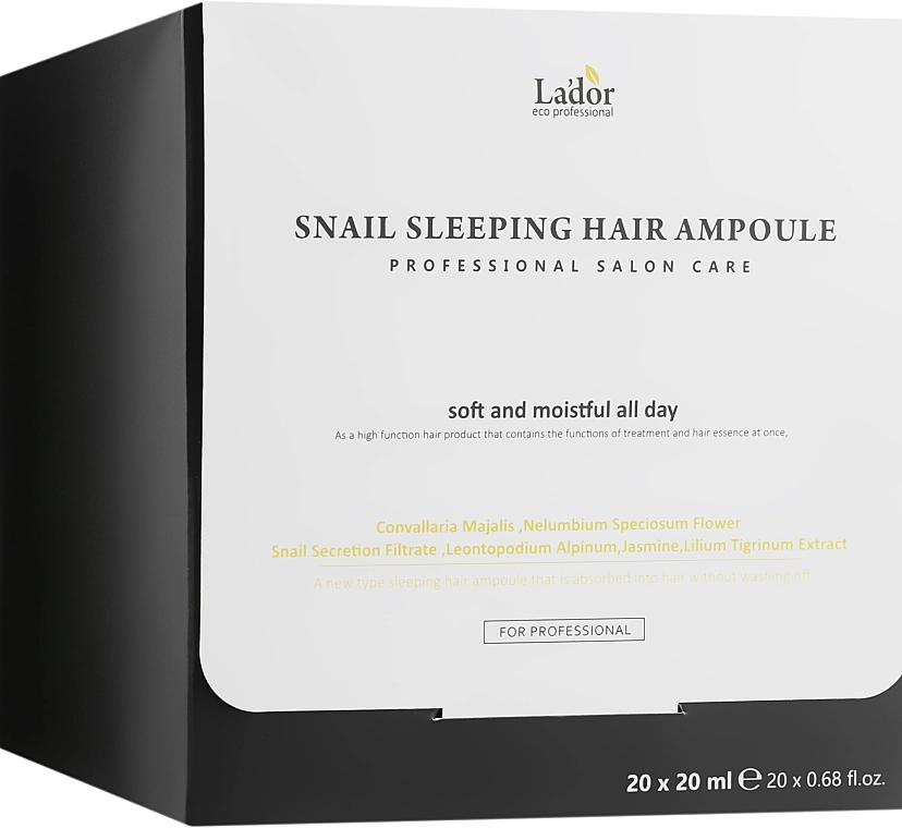 Ночная восстанавливающая сыворотка для сухих, поврежденных волос с коллагеном и муцином улитки - La'dor Snail Sleeping Hair Ampoule, 4x20 г - фото N4