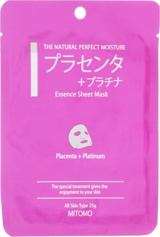 Mitomo Тканинна маска для обличчя "Плацента і нано-частинки платини" Essence Sheet Mask Placenta + Platinum - фото N1