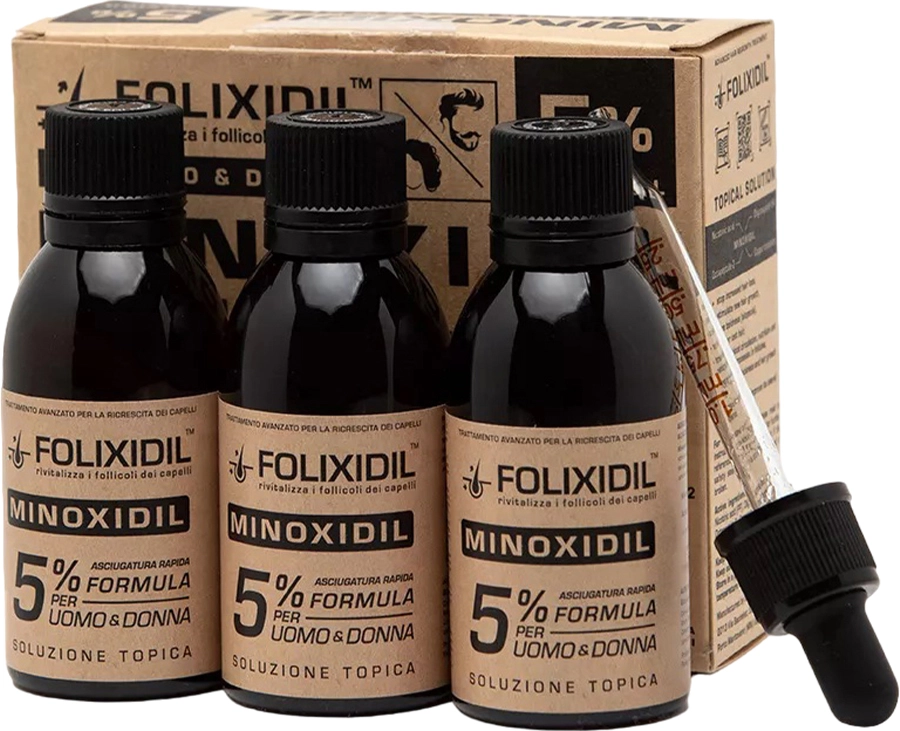 Набор лосьонов против выпадения волос c миноксидилом 5% на 3 месяца - FOLIXIDIL 5% Set - Minoxidil for Men and Women, 60 мл, 3 шт - фото N1
